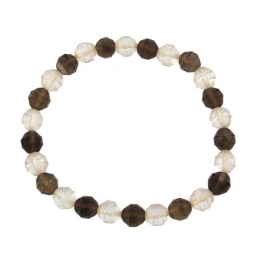 Smoky Quartz + White Quartz faceted round beads bracelet Smoky Quartz + White Quartz faceted round beads bracelet