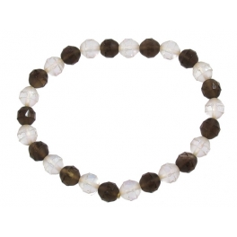 Smoky Quartz + White Quartz faceted round beads bracelet Smoky Quartz + White Quartz faceted round beads bracelet