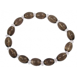 Smoky Quartz barrel + White Quartz faceted flat beads bracelet Smoky Quartz barrel + White Quartz faceted flat beads bracelet