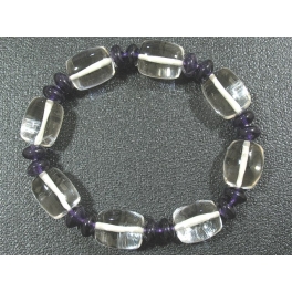 White Quartz Crystal barrel + Amethyst flat beads bracelet White Quartz Crystal barrel + Amethyst flat beads bracelet