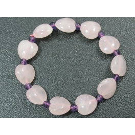 Rose Quartz heart beads + Amethyst round beads bracelet Rose Quartz heart beads + Amethyst round beads bracelet