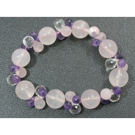 Rose Quartz round & pear beads + Amethyst + Crystal pear beads bracelet Rose Quartz round & pear beads + Amethyst + Crystal pear beads bracelet