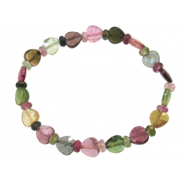 Muticolor Tourmaline faceted heart & flat beads bracelet Muticolor Tourmaline faceted heart & flat beads bracelet