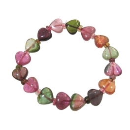 Muticolor Tourmaline heart & flat beads bracelet Muticolor Tourmaline heart & flat beads bracelet