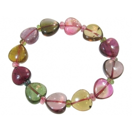 Muticolor Tourmaline heart & flat beads bracelet Muticolor Tourmaline heart & flat beads bracelet
