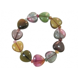 Muticolor Tourmaline heart & flat beads bracelet Muticolor Tourmaline heart & flat beads bracelet