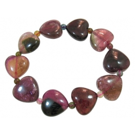 Muticolor Tourmaline heart & round beads bracelet Muticolor Tourmaline heart & round beads bracelet