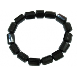 Black Tourmaline faceted barrel beads bracelet Black Tourmaline faceted barrel beads bracelet
