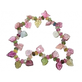 Muticolor Tourmaline leaf shape & faceted flat beads bracelet Muticolor Tourmaline leaf shape & faceted flat beads bracelet