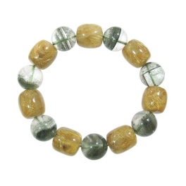 Green Phantom round beads & Golden Rutilated Quartz bracelet